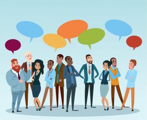 Group of professionals networking and having conversations